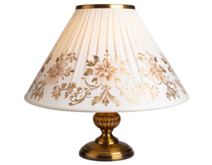 Top-Down View of Decorative Table Lamp with Flower Motif and Curved Shade, Artistic Composition, Isolated