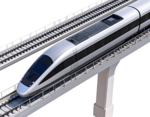  Top-Down View of Futuristic High-Speed Train on Elevated Track, Urban Smart Transit Concept, Isolated