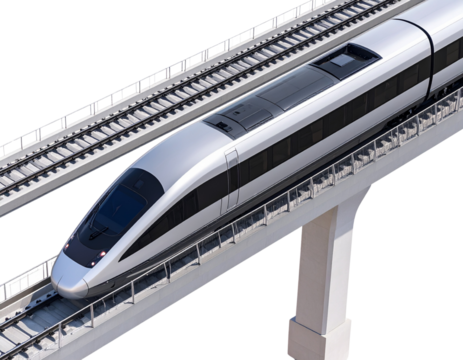  Top-Down View of Futuristic High-Speed Train on Elevated Track, Urban Smart Transit Concept, Isolated