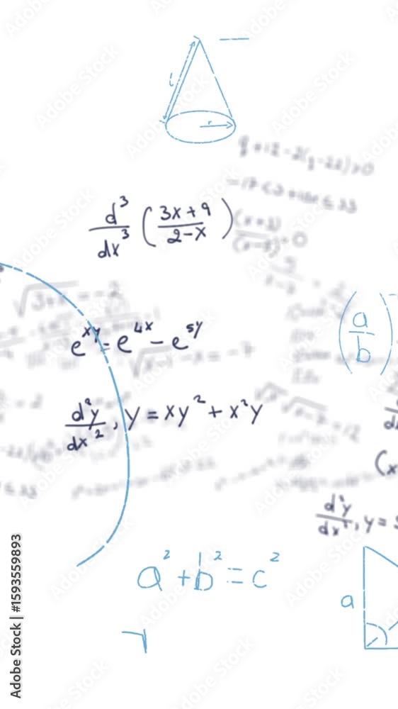 Poster animation of mathematical equations, diagrams and formulas floating against white background