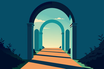 Fototapeta premium Serene archway leading to a bright horizon
