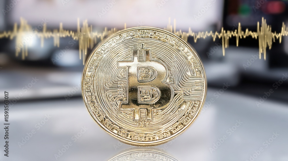 Poster bitcoin hype cycle icon concept visualization of hype cycle with a bitcoin positioned on a table sur