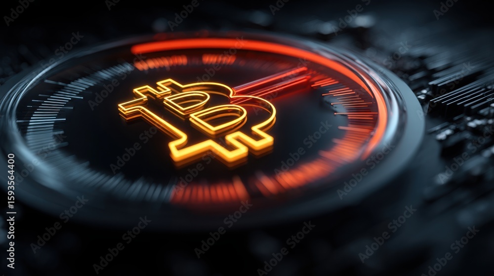 Aufkleber illuminated bitcoin coin representing all-time high indicator through a sleek dashboard widget displ