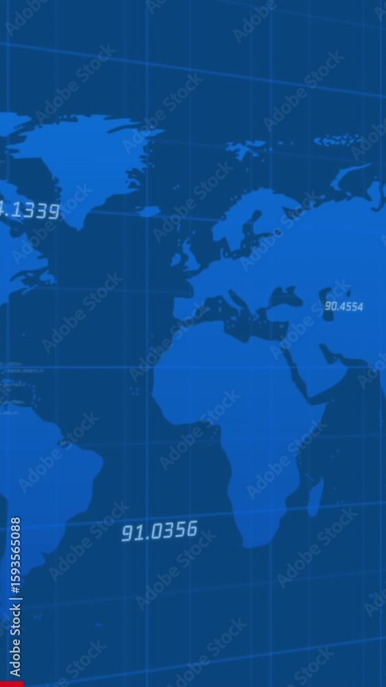Poster animation of multiple graphs and numbers on map over blue background