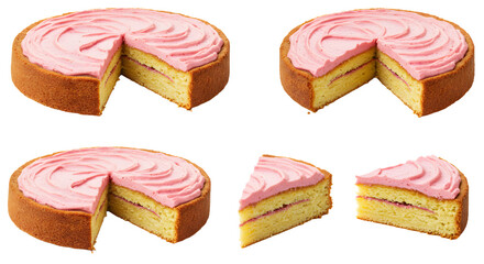 Delicious Layered Cake with Pink Frosting and Slices for Dessert