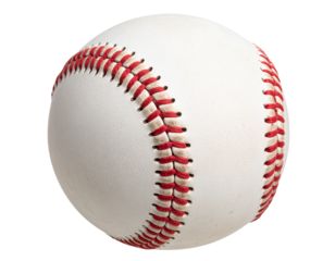 Worn Baseball with Faded Red Stitches, Angled View with Scuff Marks, Isolated