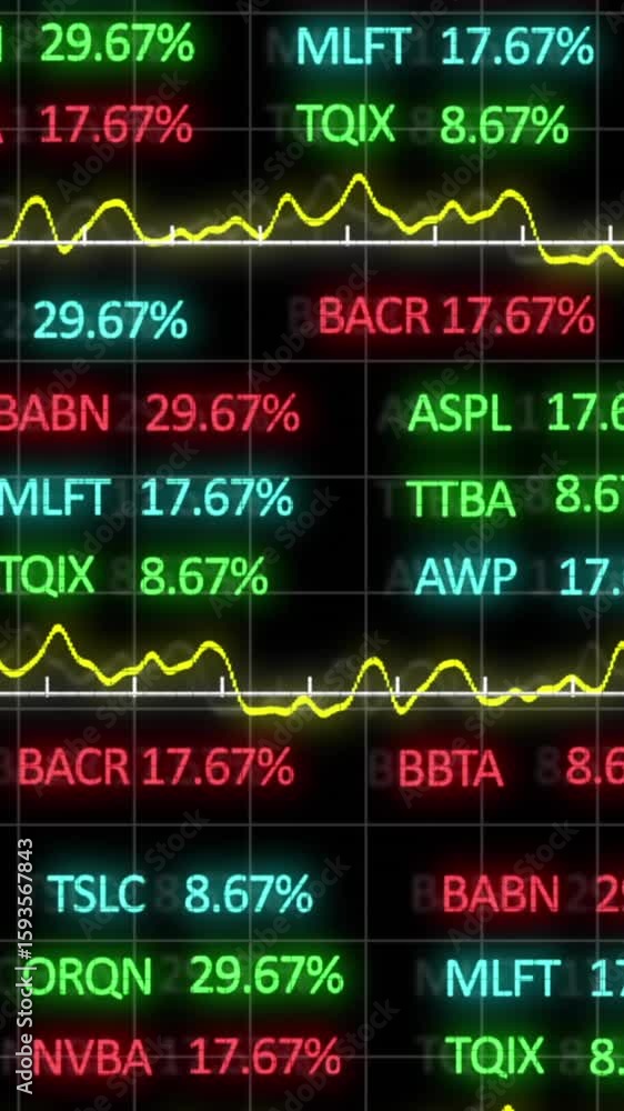 Poster digital animation of stock market data processing against black background