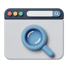 3D Illustration of a Search Icon on Browser Interface