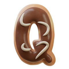 3D Font.Chocolate Biscuit Donut Font Concept. Isometric Alphabet. Numbers And Letters. 3d rendering isolated on white background