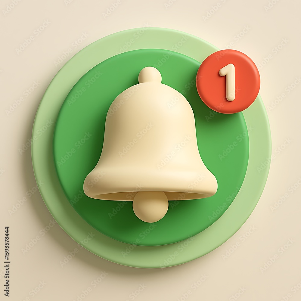 Aufkleber 3d render of a notification bell icon with a badge indicating one new alert isolated on white backgr