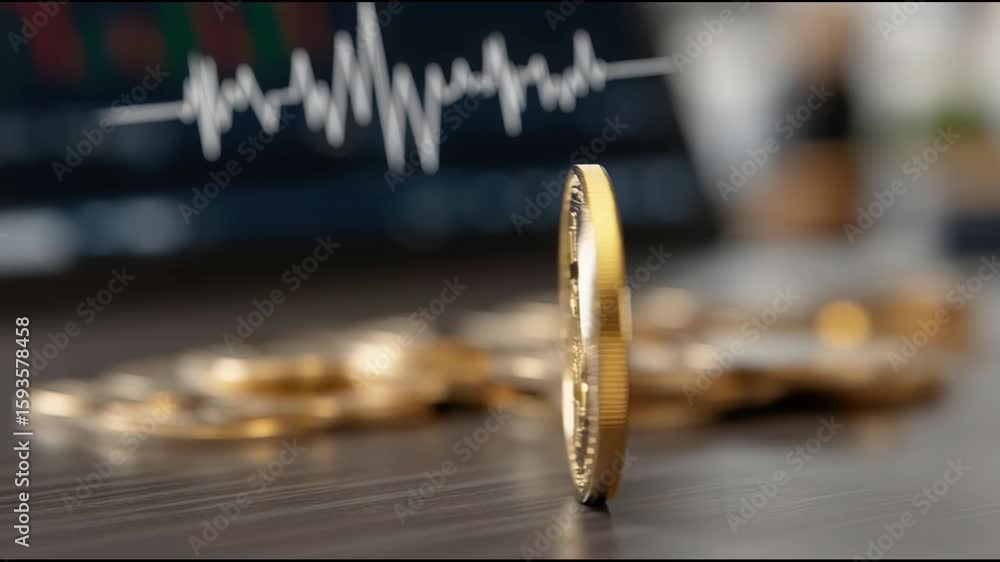 Poster a distinct bitcoin coin illustrating the unique features of cryptocurrency and its role in the moder