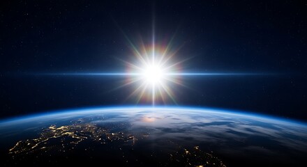 Obraz premium Majestic Sunrise Over Earth A Captivating View from Space - Illuminate Your Projects