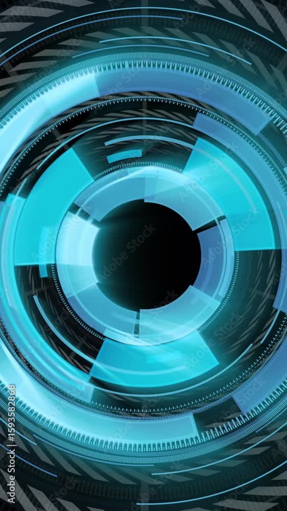 Poster animation of digital data processing over scope and chain tunnel on black background