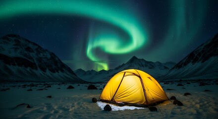 Camping under the Aurora Experience the Northern Lights from Your Tent in a Snowy Landscape