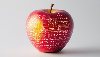 Red apple with circuit board design