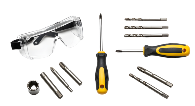 Essential Tool Kit with Safety Glasses and Screwdrivers for DIY Projects