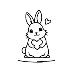 Cute cartoon rabbit holding a heart, perfect for coloring pages.