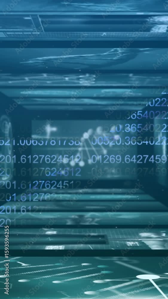 Aufkleber animation of dna strand over data processing on black background