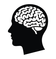 Human Head Silhouette with Brain Illustration for Medical, Psychology, and Science Related Concepts
