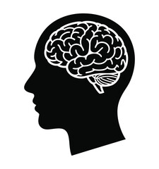 Human Head Silhouette with Brain Illustration for Medical, Psychology, and Science Related Concepts