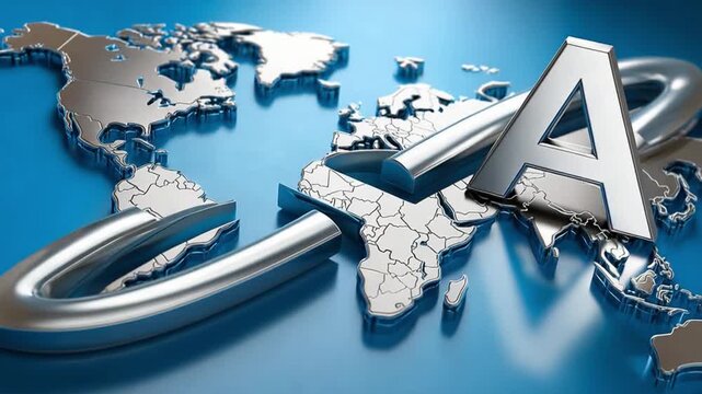 Global Chain of A: A polished, metallic chain winds across a detailed map of the world, with the bold letter A at its focal point, representing unity, connection, and global reach.