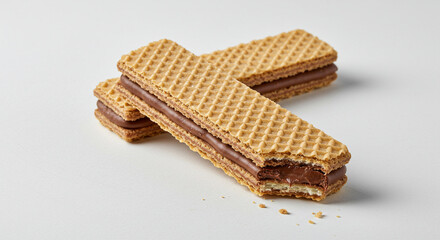 	
Chocolate-Filled Wafer Biscuit Isolated on White Background – Crisp and Creamy Snack	
