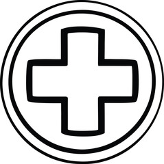 Obraz premium A simple black and white drawing of a medical cross inside of a double lined circle design element