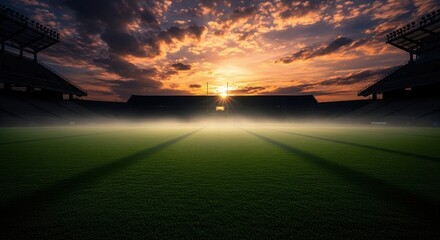 Sunset Stadium: Football Field at Dusk - Atmospheric imagery