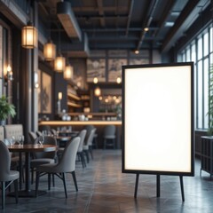 a square display sign stands upright and empty