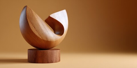 Elegant Modern Abstract Sculpture Crafted from Wood, Displayed on a Warm Brown Background