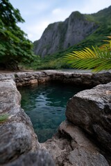 Tranquil Escape to a Secluded Natural Stone Pool in a Lush Tropical Mountain Valley