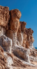 Rugged Red and White Coastal Cliffs Showcasing Natural Erosion Against a Clear Blue Sky