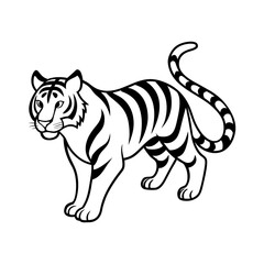Vector art of a black and white illustration of a tiger isolated on white background