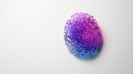 Fascinating view of a colorful, gradient - hued fingerprint with intricate patterns, showcasing a blend of purple, pink, and blue tones, set against a clean white background, creating a visually strik