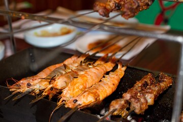 grilled shrimp and meat