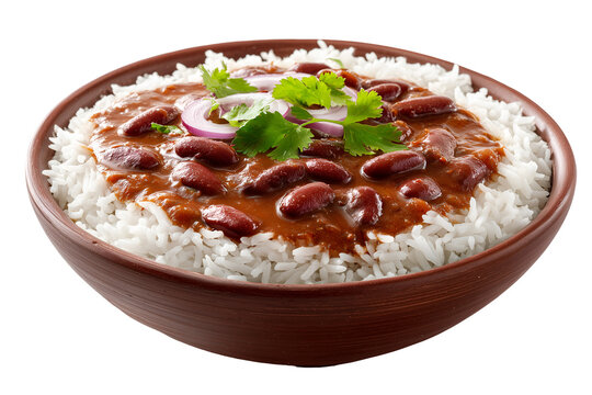 A bowl of rajma chawal, a traditional indian dish of kidney beans and rice isolated on transparent background