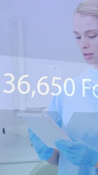 Medical professional using tablet with 287,453 Followers animation over