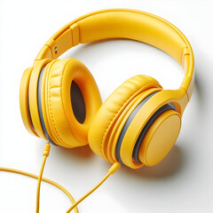 Bright Yellow Over Ear Headphones With Padded Cups on white background