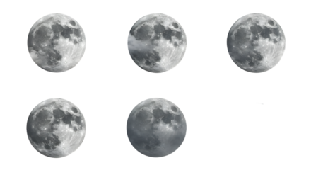 Series of six full moons showcasing different phases against a dark sky, perfect for lunar-themed projects