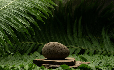 cosmetic background podium with natural stones