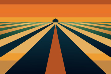 Vast orange fields and a straight road under a blue sky
