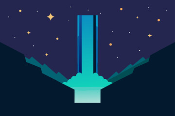 Stylized waterfall under a starry night sky