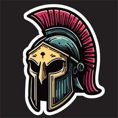 Vector illustration drawing line of skull head wear sparta Helmet army 