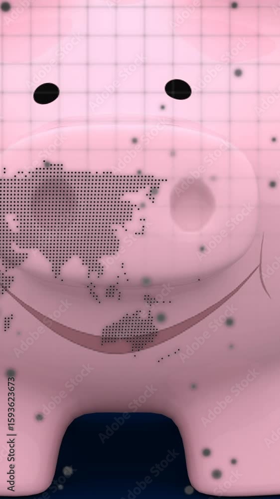 Aufkleber animation of globe spinning with network of connections and world map on blue background