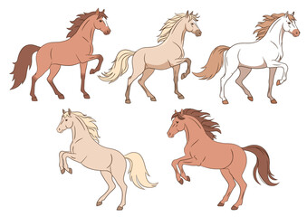 Fototapeta premium ポーズをとる馬イラストセット