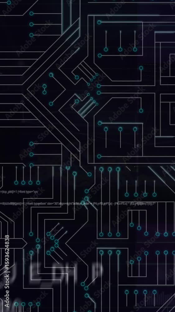 Poster Animation of microprocessor connections over data processing against black background