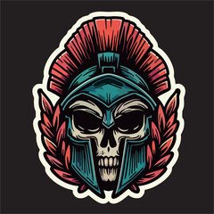 Vector illustration drawing line of skull head wear sparta Helmet army 