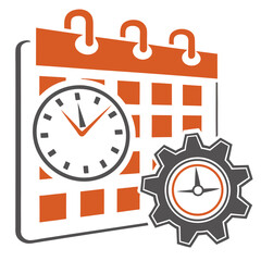 Obraz premium Time Management and Schedule Planning Icon with Calendar, Clock, and Gear
