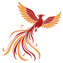 Majestic Phoenix Bird Soaring with Fiery Feathers