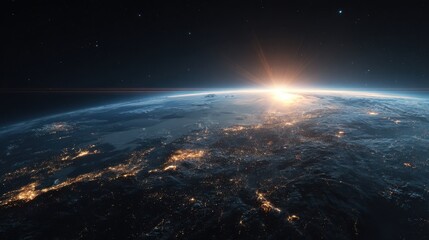 Sunrise over Earth with City Lights Visible from Space a Beautiful and Inspiring View